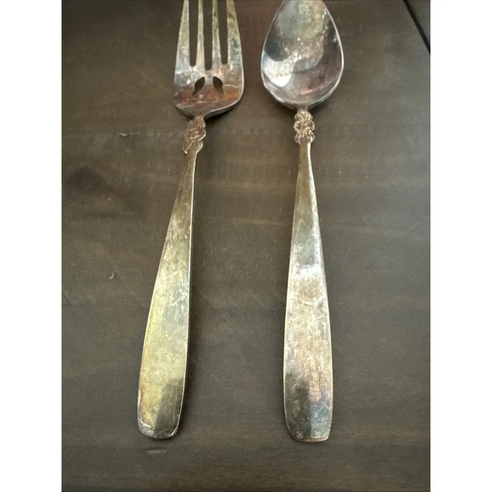 Ekco Inverness Silverplate  Art Deco Mid Century  Serving Spoon Fork Ladle-3 Pcs